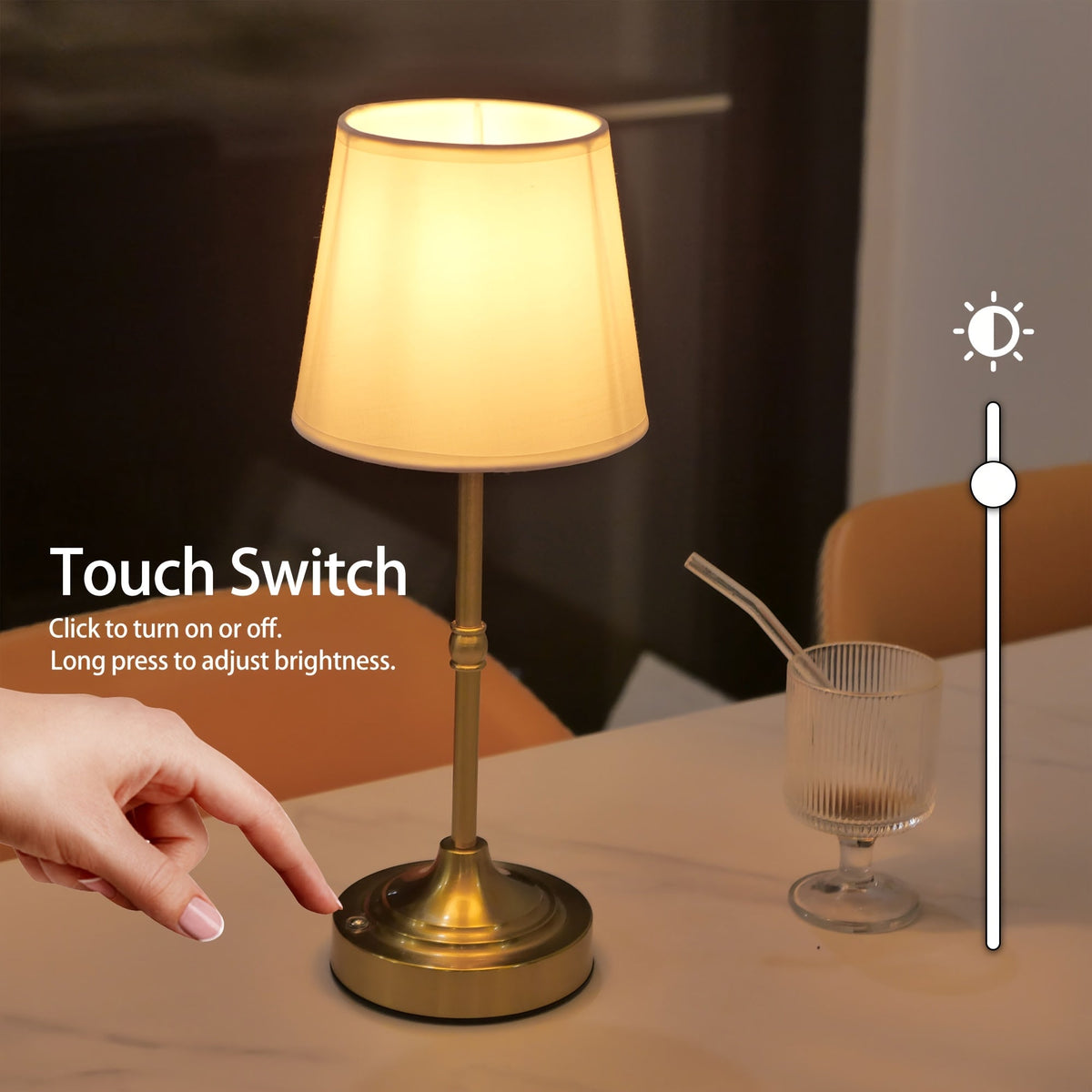 Draadloze Tafellamp USB Oplaadbaar Dimbaar met Aanraakbediening Geborsteld Metaal voor Slaapkamer Woonkamer | Sulvida