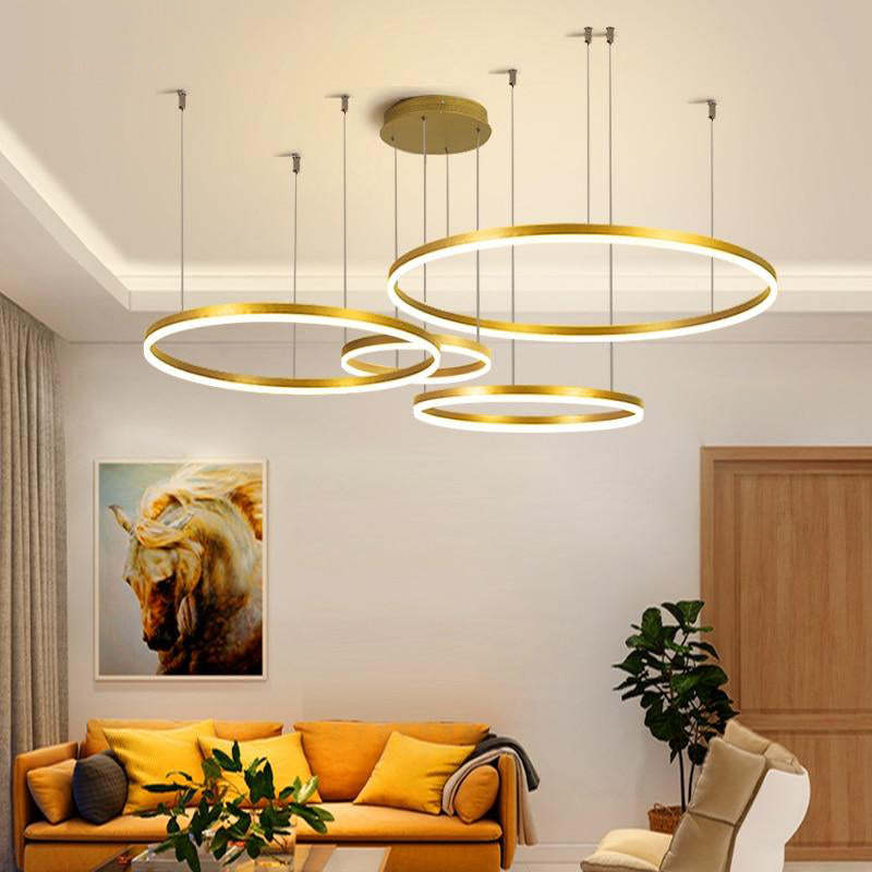 Hanglamp Metalen Ringen Zwart Goud Koffie LED Modern Dimbaar Eettafel Woonkamer Slaapkamer Verstelbaar | Sulvida