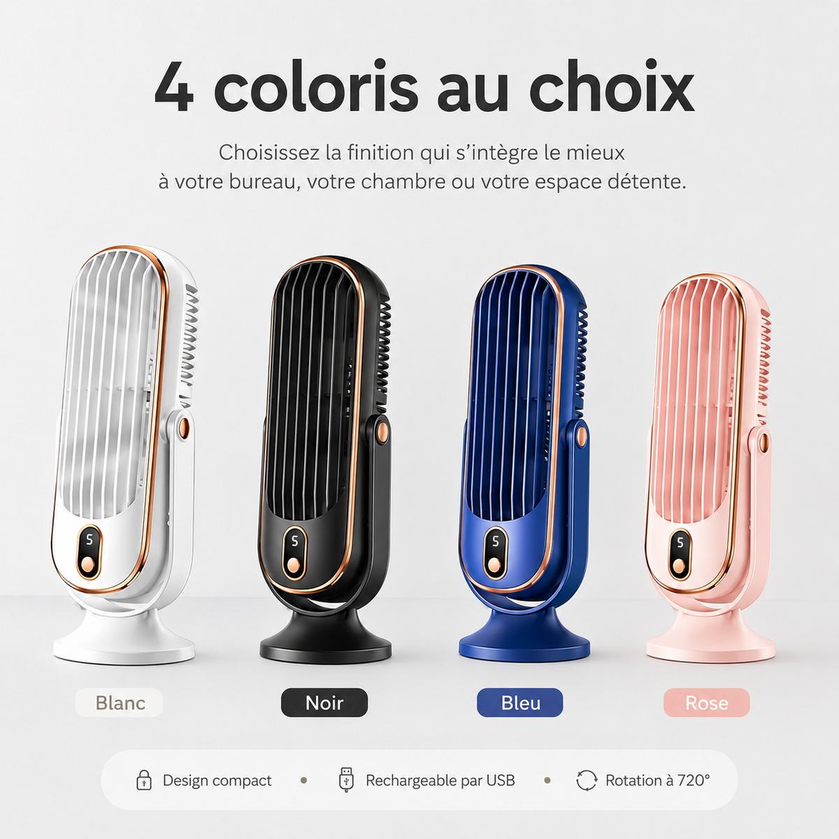 Torenventilator met dubbele motor en 720° rotatie | Compacte USB ventilator voor bureau en slaapkamer | Sulvida