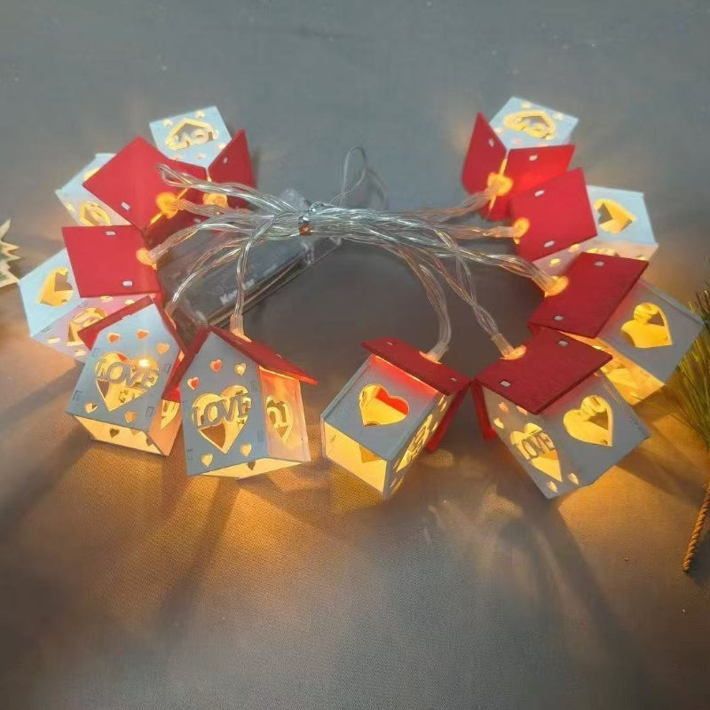 Houten Huisjes Lichtslinger Kerst met Warm LED Licht Sfeerverlichting Winterdecoratie Snoer 200 cm Kerstdecoratie | Sulvida