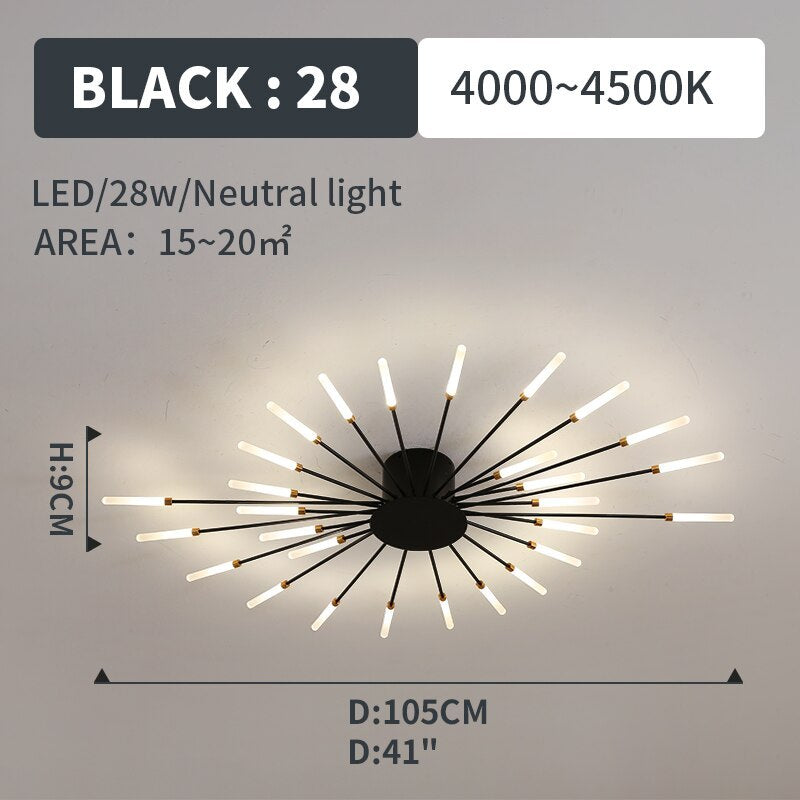 Plafondlamp vuurwerk-design zwart goud LED metaal acryl flush mount woonkamer slaapkamer modern luxe | Sulvida