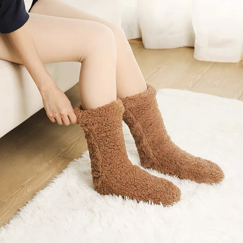 Warme Pluche Wintersokken – Zachte Fleece Huissokken voor Koude Dagen – Dikke Thermische Sokken Effen Kleur | Sulvida