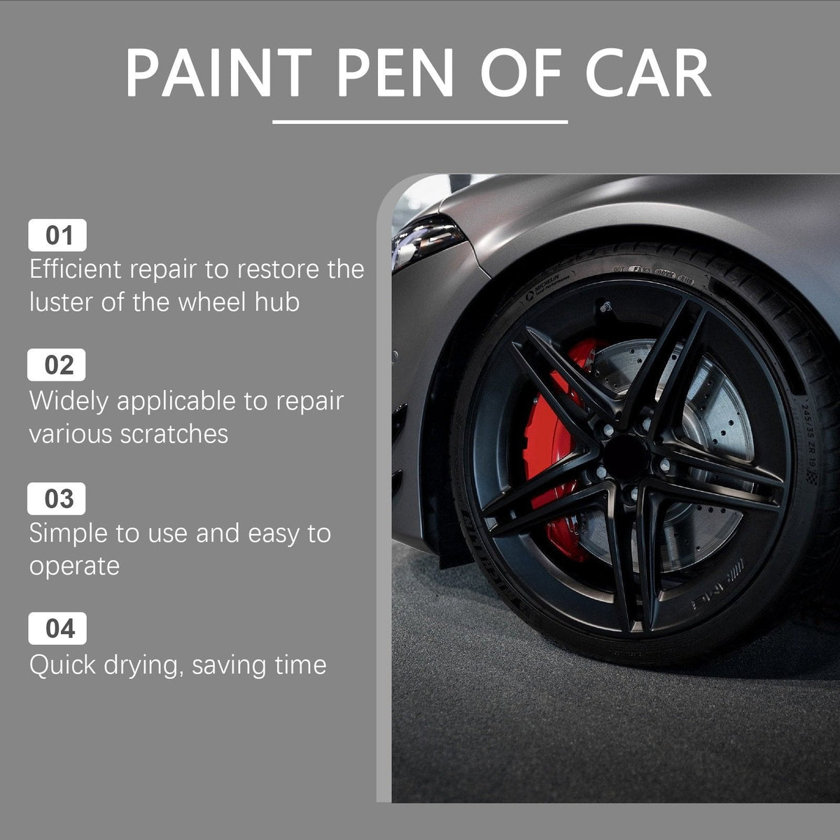 Stylo de retouche pour jantes noir, lot de 3 flacons pour réparer les petites rayures des jantes et retoucher la peinture des roues de voiture | Sulvida