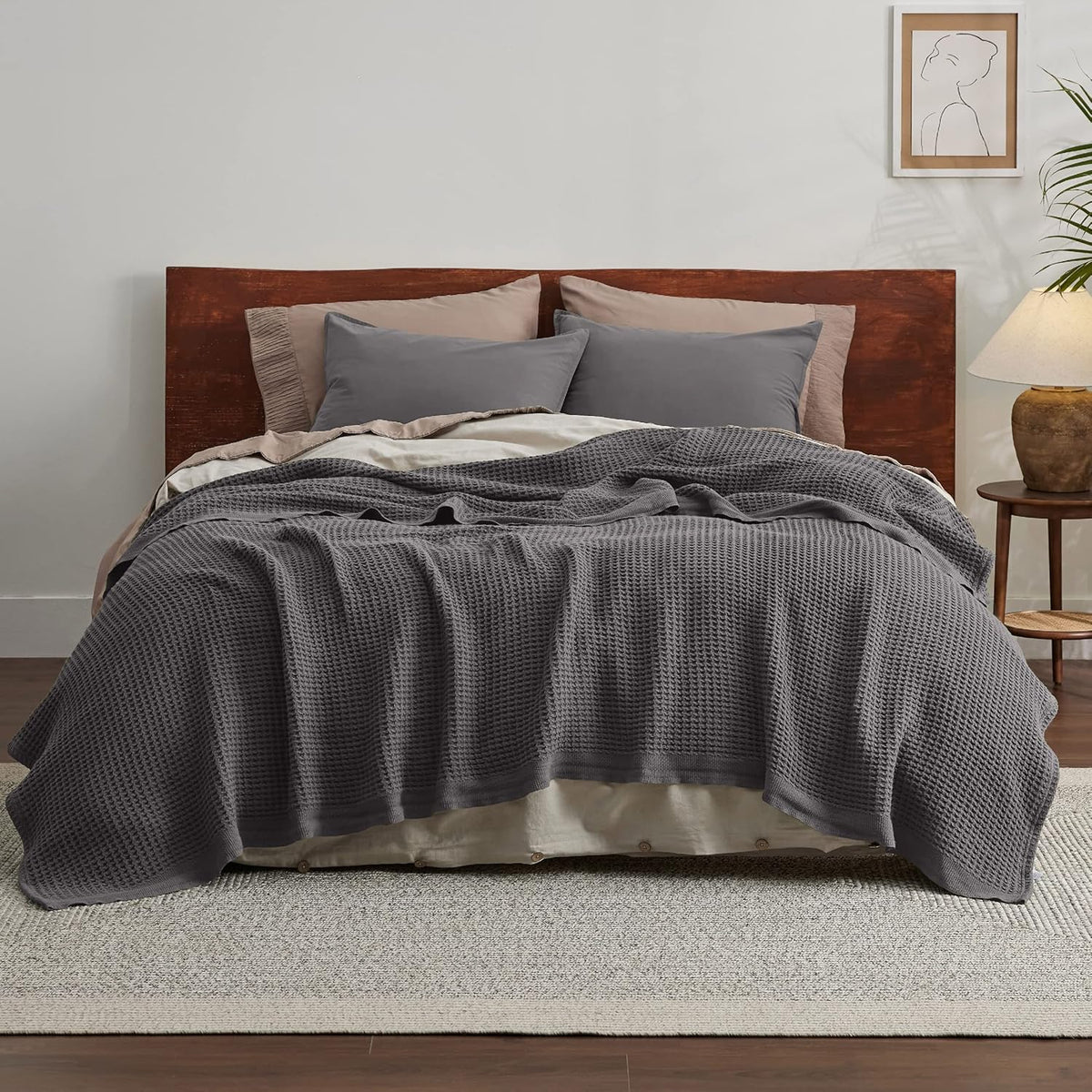Katoenen Wafelweefsel Deken Queen Size Zacht Ademend Licht Luxe Zomerdeken voor Bed Bank Slaapkamer Comfort | Sulvida
