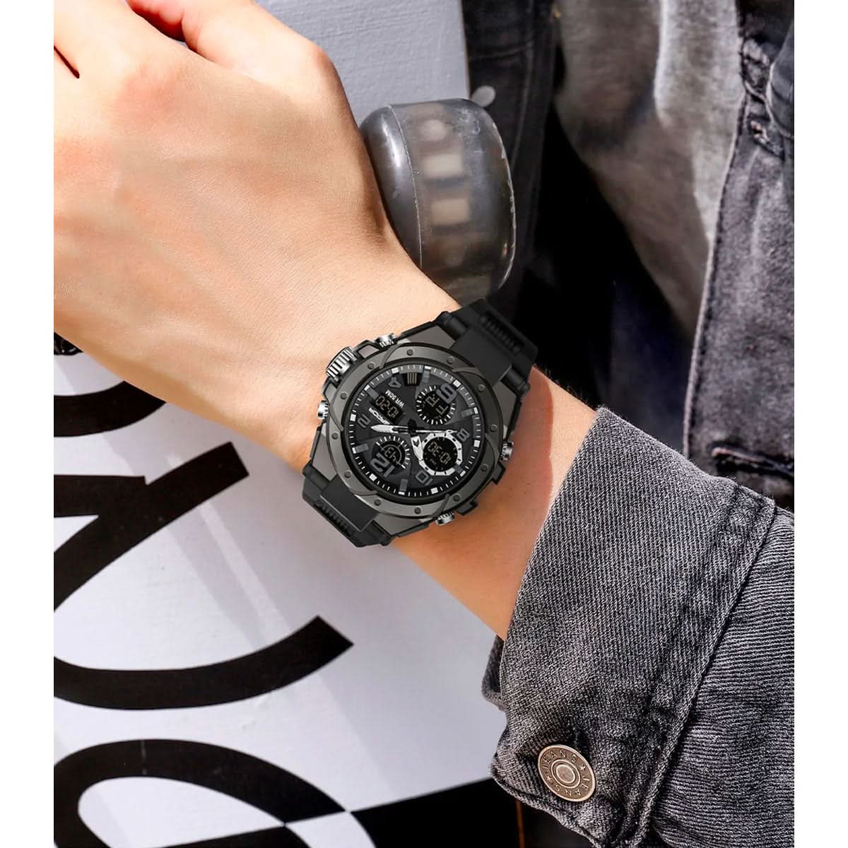 Herenhorloge Militaire Stijl Analoog-Digitaal Display Roestvrij Staal Siliconen Band Sport Polshorloge | Sulvida