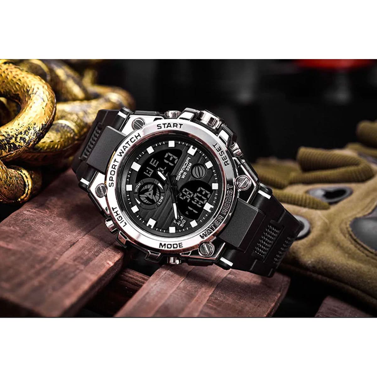 Herenhorloge Militaire Stijl Analoog-Digitaal Display Roestvrij Staal Siliconen Band Sport Polshorloge | Sulvida