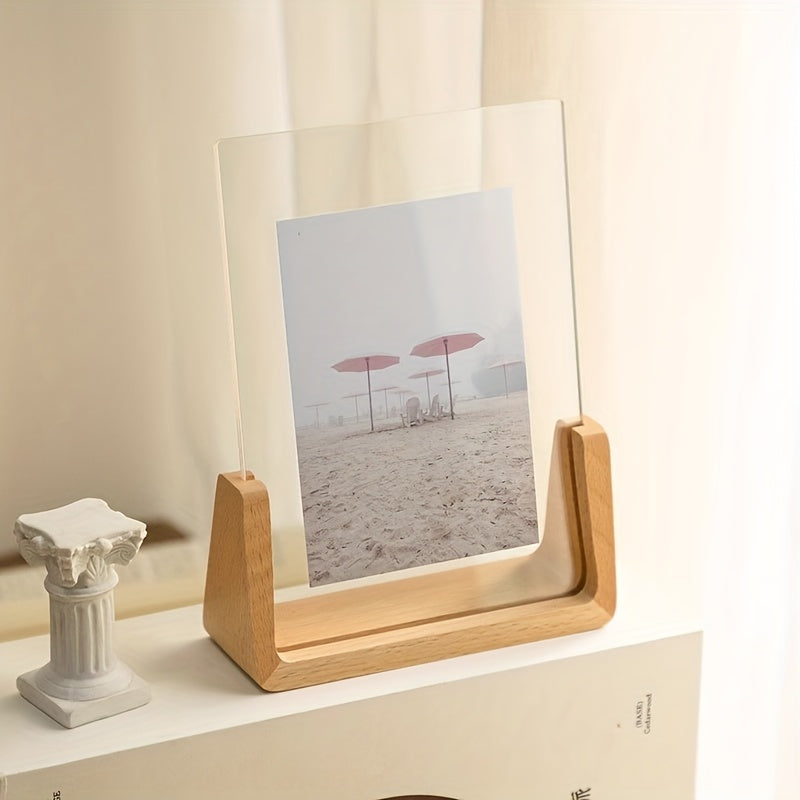 Fotolijst met U-vormige houder acryl en hout modern tijdloos design staand liggend 15 cm decoratief interieur | Sulvida