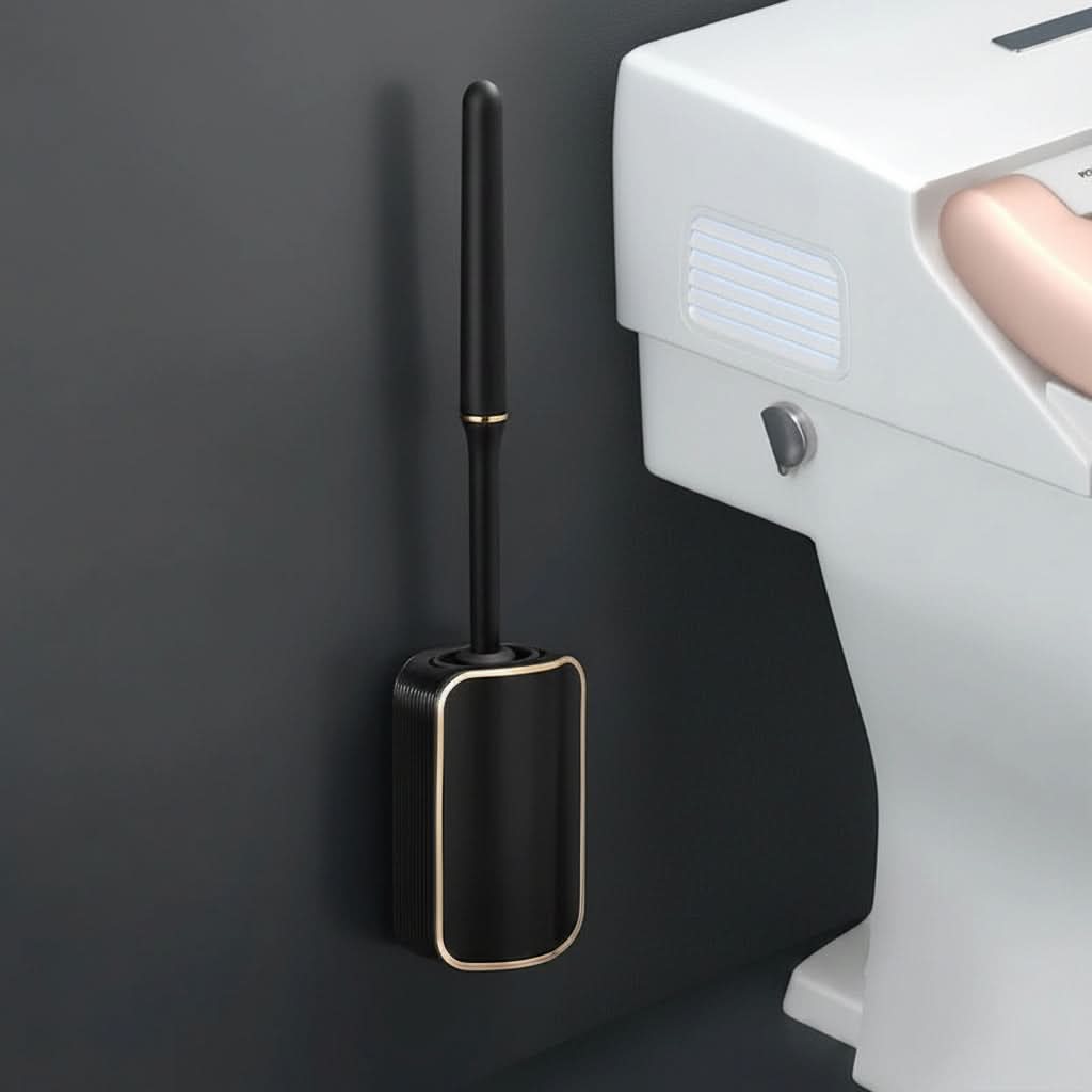 Wandmontage Toiletborstel met Sneldrogende Houder Zwart Goud Zilver Hygiënisch Badkamer Schoonmaakset | Sulvida