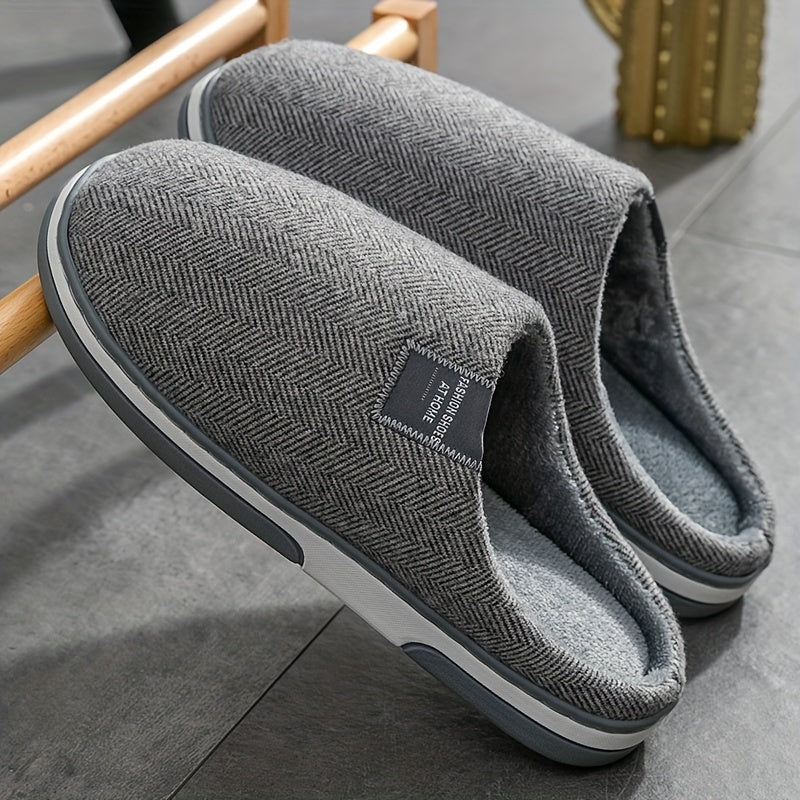 Chaussons homme texture pied-de-poule doublure chaude en peluche semelle antidérapante maison automne hiver gris café rouge rosé | Sulvida