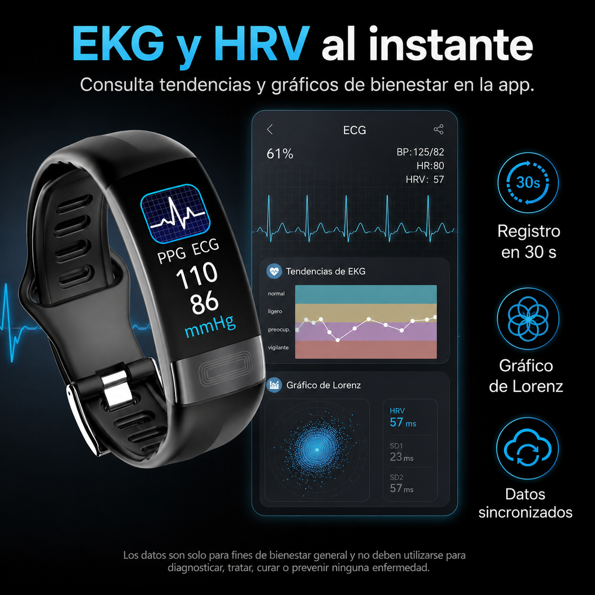 Gezondheidsmonitor Polsband met ECG en Hartslagmeting Bloeddruk SpO2 Slaapanalyse Waterdicht Fitness Tracker | Sulvida