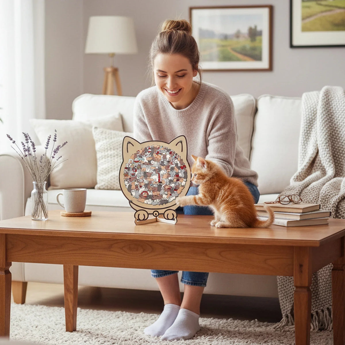 Houten Puzzel Kat 135 Stukjes Creatieve Ontspanning Mindfulness Decoratief Kunstwerk Dieren Legpuzzel | Sulvida