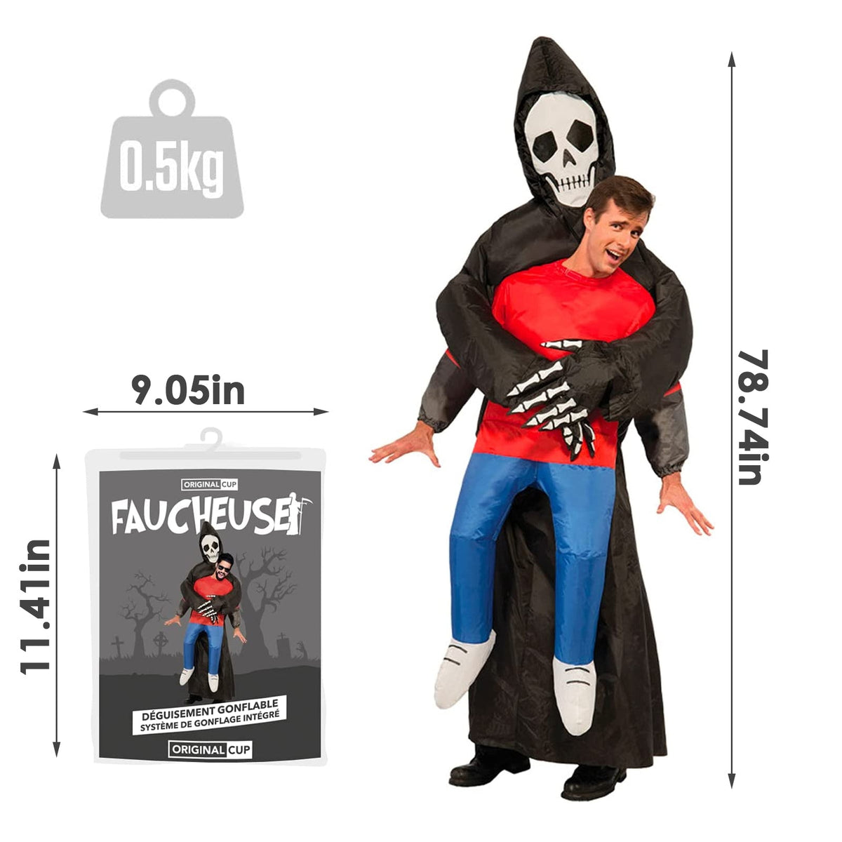 Opblaasbaar Magere Hein Kostuum met Masker voor Volwassenen Halloween Themafeest Verkleedkleding Carnaval | Sulvida