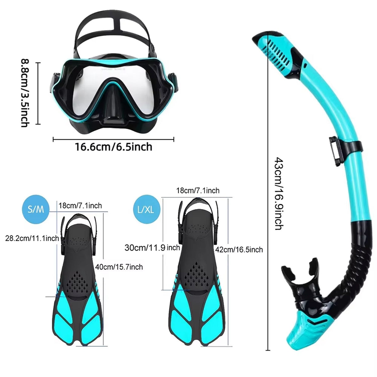 Set de plongée avec tuba, palmes, masque et tuba pour adultes – Vue panoramique et tuba à embout sec – Natation | Sulvida