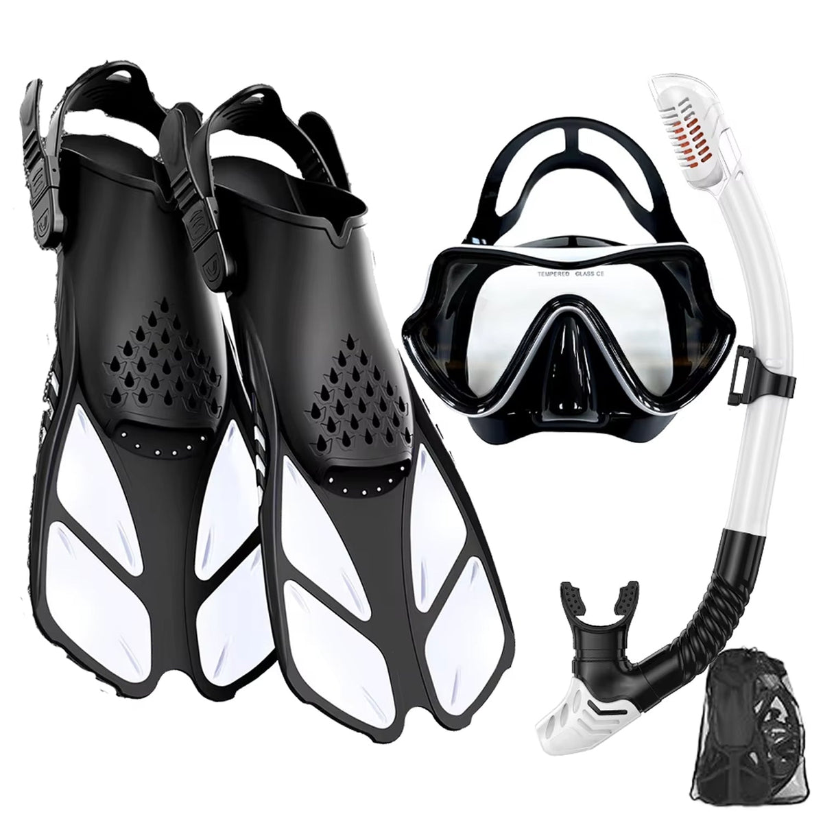 Set de plongée avec tuba, palmes, masque et tuba pour adultes – Vue panoramique et tuba à embout sec – Natation | Sulvida
