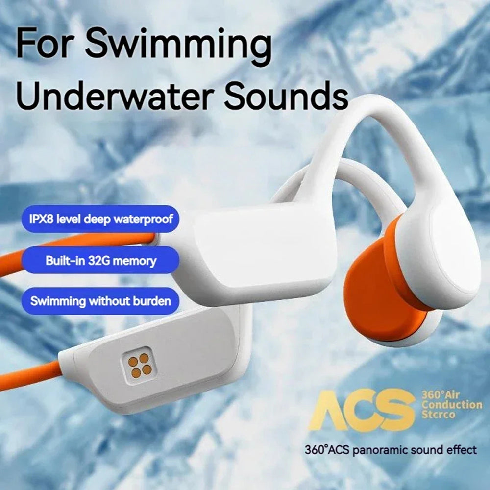 Casque de natation étanche à conduction osseuse, 32 Go, Bluetooth sans fil, MP3, pour la natation, les sports nautiques et la plongée