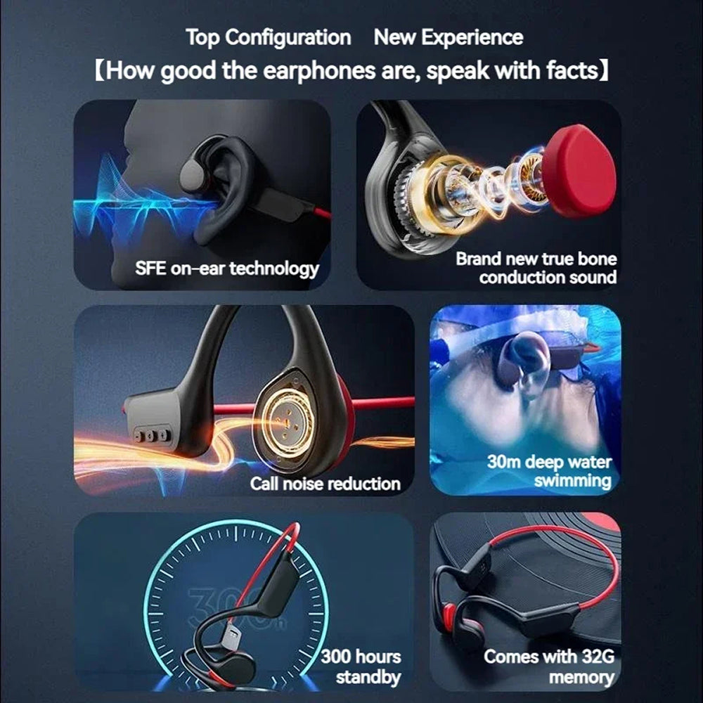Casque de natation étanche à conduction osseuse, 32 Go, Bluetooth sans fil, MP3, pour la natation, les sports nautiques et la plongée