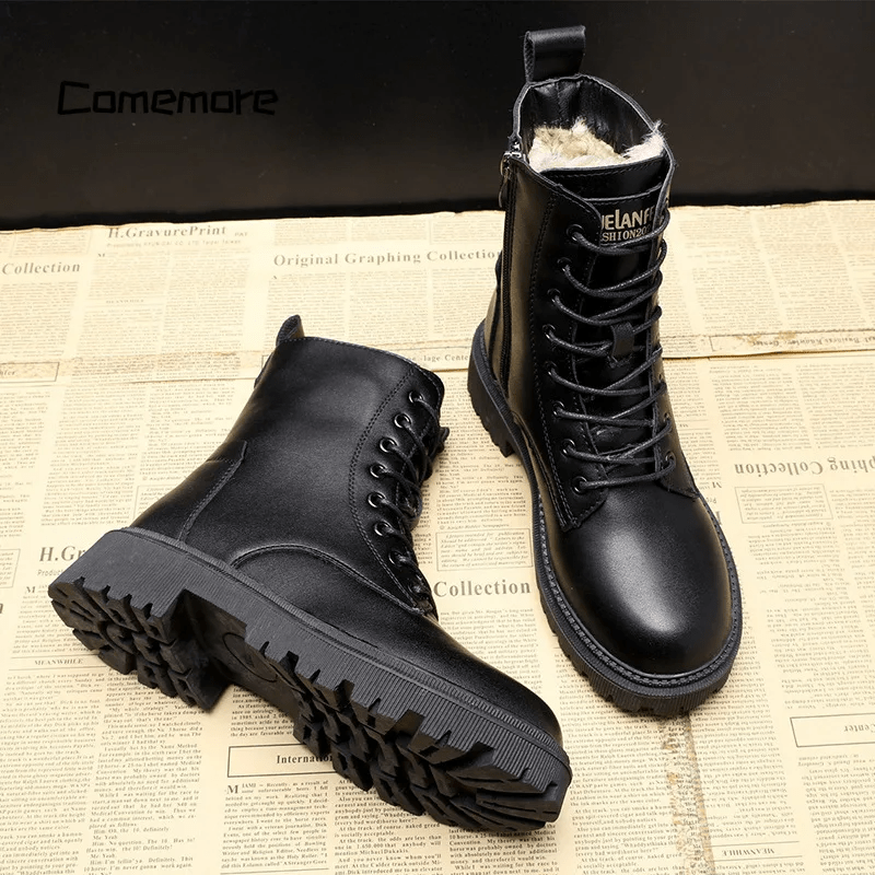 Bottes d’hiver noires, chaudes, imperméables, avec doublure matelassée et fermeture éclair, bottines à lacets pour femmes et hommes, après-ski | Sulvida
