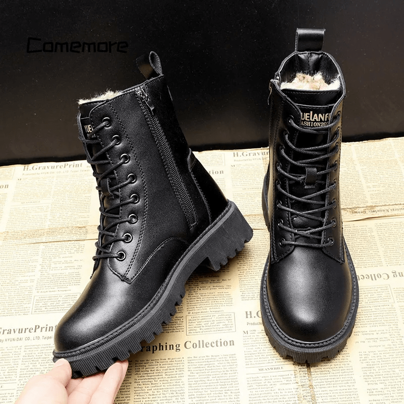 Bottes d’hiver noires, chaudes, imperméables, avec doublure matelassée et fermeture éclair, bottines à lacets pour femmes et hommes, après-ski | Sulvida