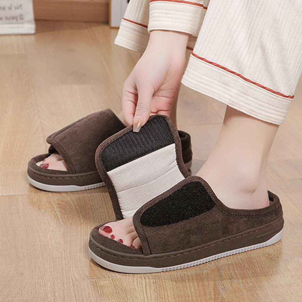 Verstelbare pantoffels voor gezwollen voeten open teen dames heren diabetische slippers extra comfort brede pasvorm | Sulvida