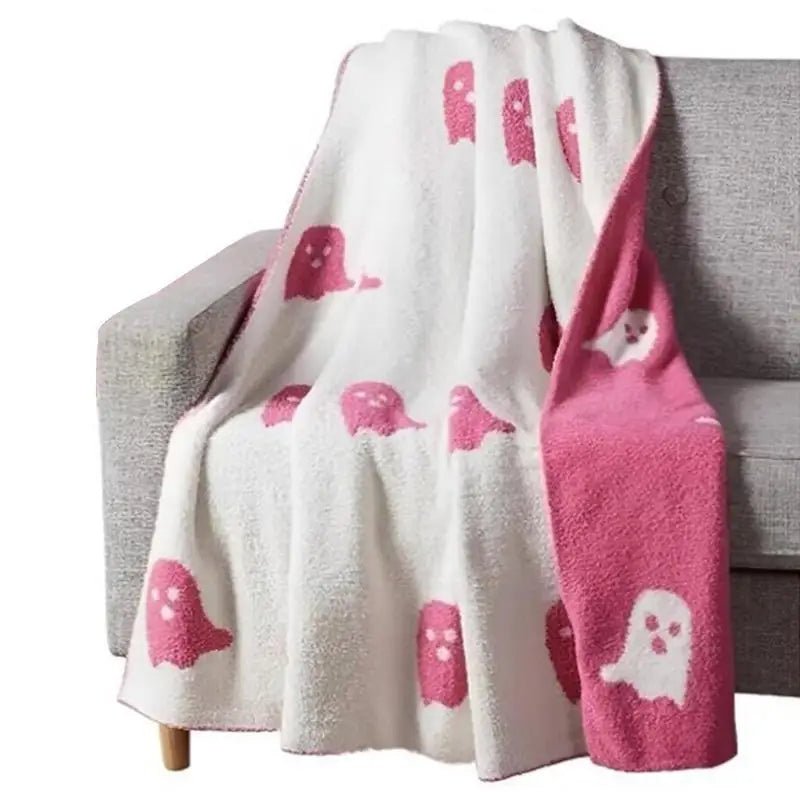 Dubbelzijdige Spookjesdeken Roze Zwart Chenille | Zachte Plaid voor Bank Bed Sofa | Halloween Decoratie | Sulvida