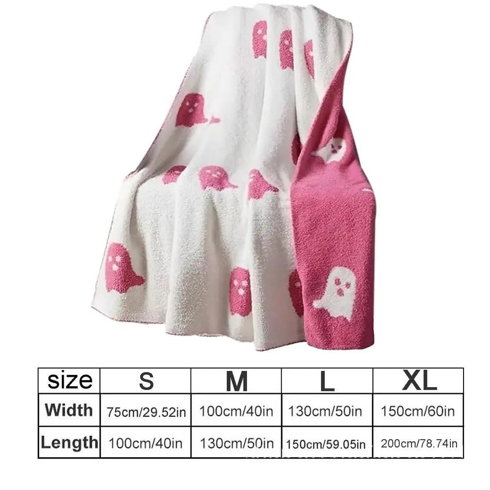 Dubbelzijdige Spookjesdeken Roze Zwart Chenille | Zachte Plaid voor Bank Bed Sofa | Halloween Decoratie | Sulvida
