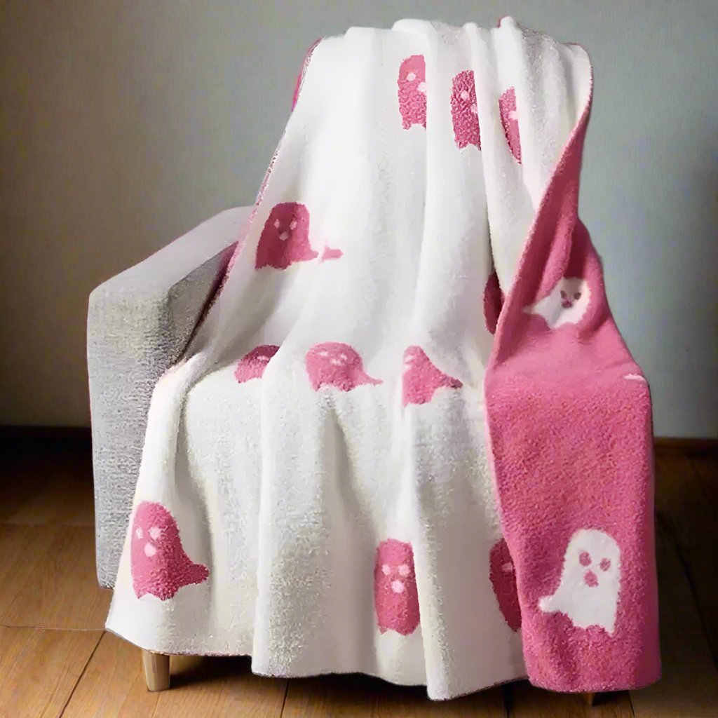 Dubbelzijdige Spookjesdeken Roze Zwart Chenille | Zachte Plaid voor Bank Bed Sofa | Halloween Decoratie | Sulvida