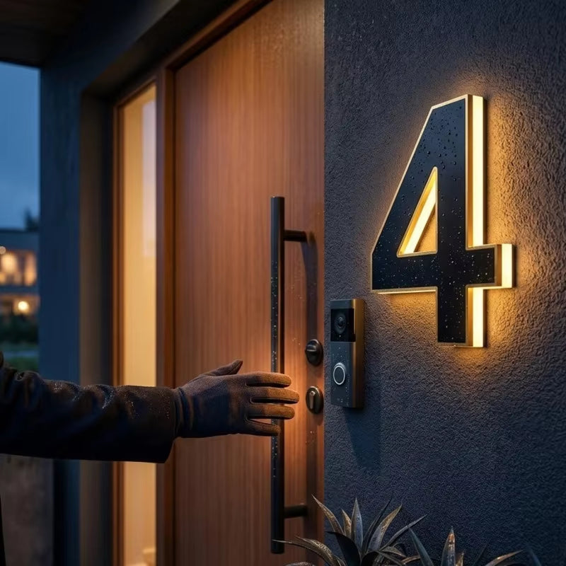 Zonne-energie huisnummerbord met automatische LED-verlichting bij schemering weerbestendig 23 × 16 cm IP44 | Sulvida
