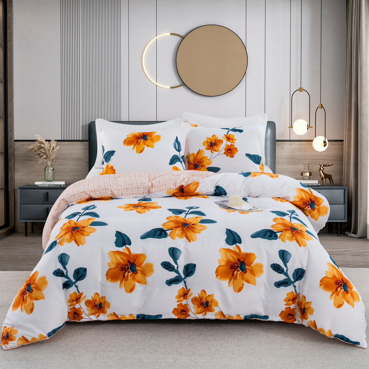 Dekbedovertrek Set Abstract Patroon Blauw Oranje Geometrisch Modern Zigzag Retro Design Stijlvol Slaapkamer | Sulvida