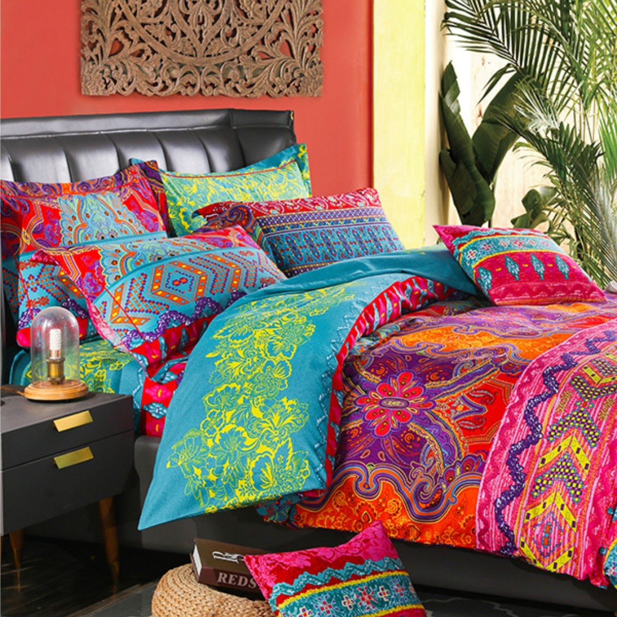 Dekbedovertrek Set Abstract Patroon Blauw Oranje Geometrisch Modern Zigzag Retro Design Stijlvol Slaapkamer | Sulvida