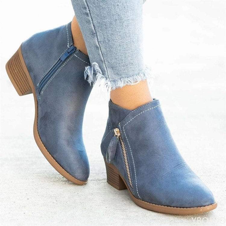 Bottines pour femme à fermeture éclair bleu, noir, orange, confortables, en véritable cuir, décontractées, pointures 35-42 | Sulvida