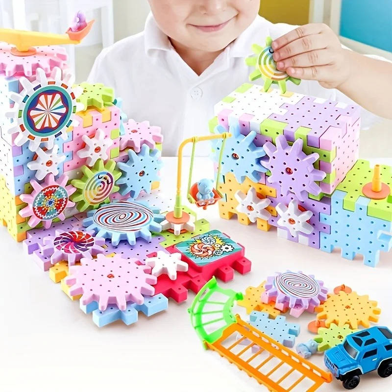 Bauklötze-Set, 263 Teile, elektromechanisches Konstruktionsspielzeug mit Motor für Kinder, Lernspielzeug | Sulvida