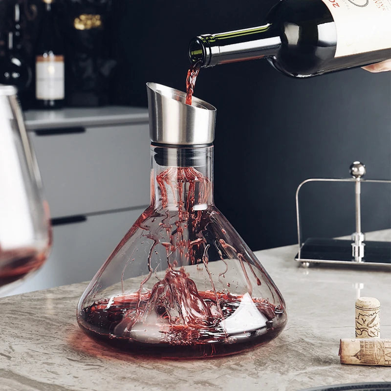 Karafka do wina 1500 ml z aeratorem, kryształowy dekanter do czerwonego wina z efektem wodospadu, luksusowa karafka stołowa | Sulvida