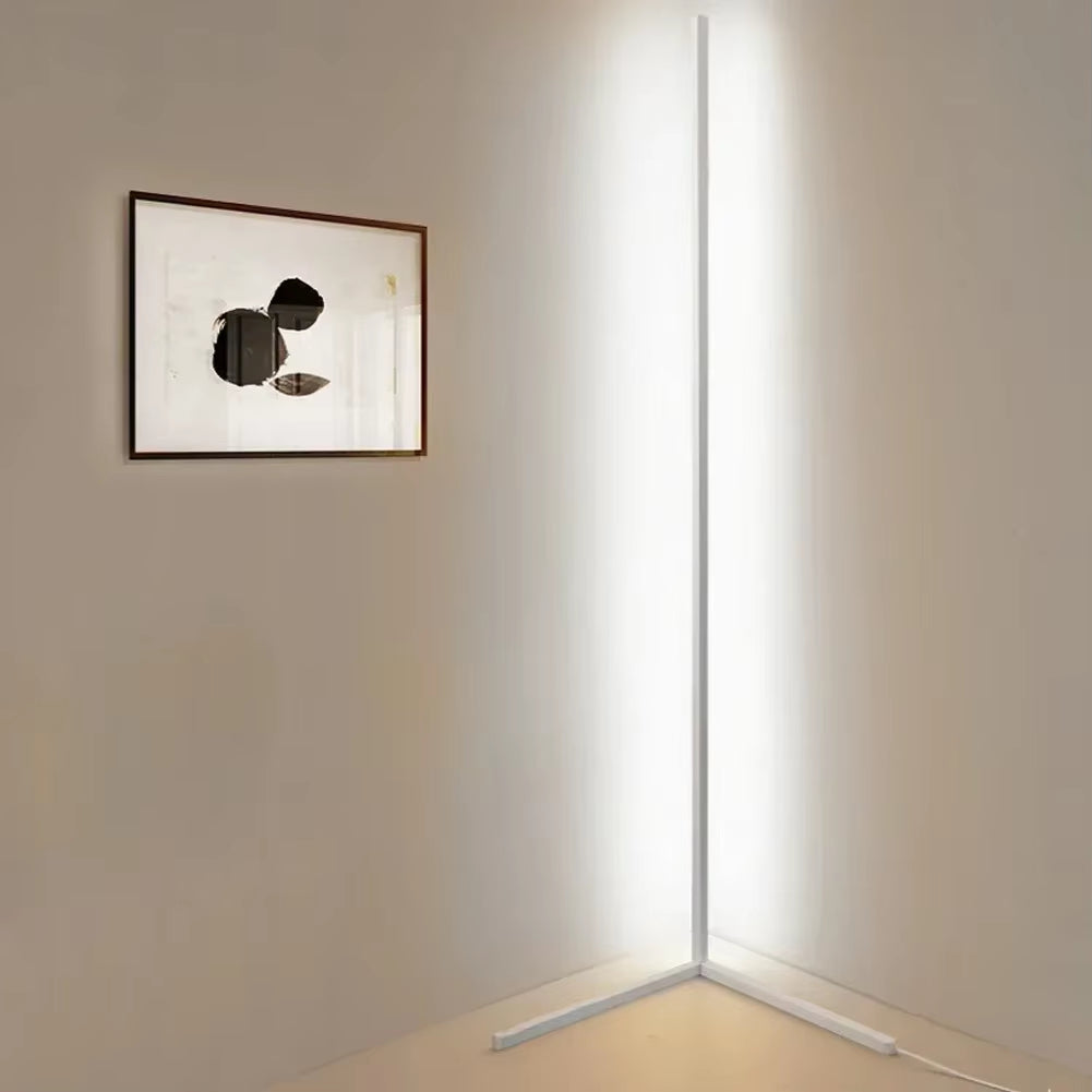 Dimbare LED staande hoeklamp met afstandsbediening 142cm aluminium zwart wit voor sfeervolle woonkamer verlichting | Sulvida