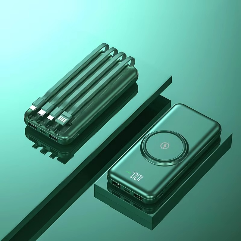 Tragbare Powerbank, 20.000mAh, mit kabellosem Laden, Lightning-, Micro-USB- und USB-C-Kabeln, einschließlich Ladekabeln und Ladegerät | Sulvida