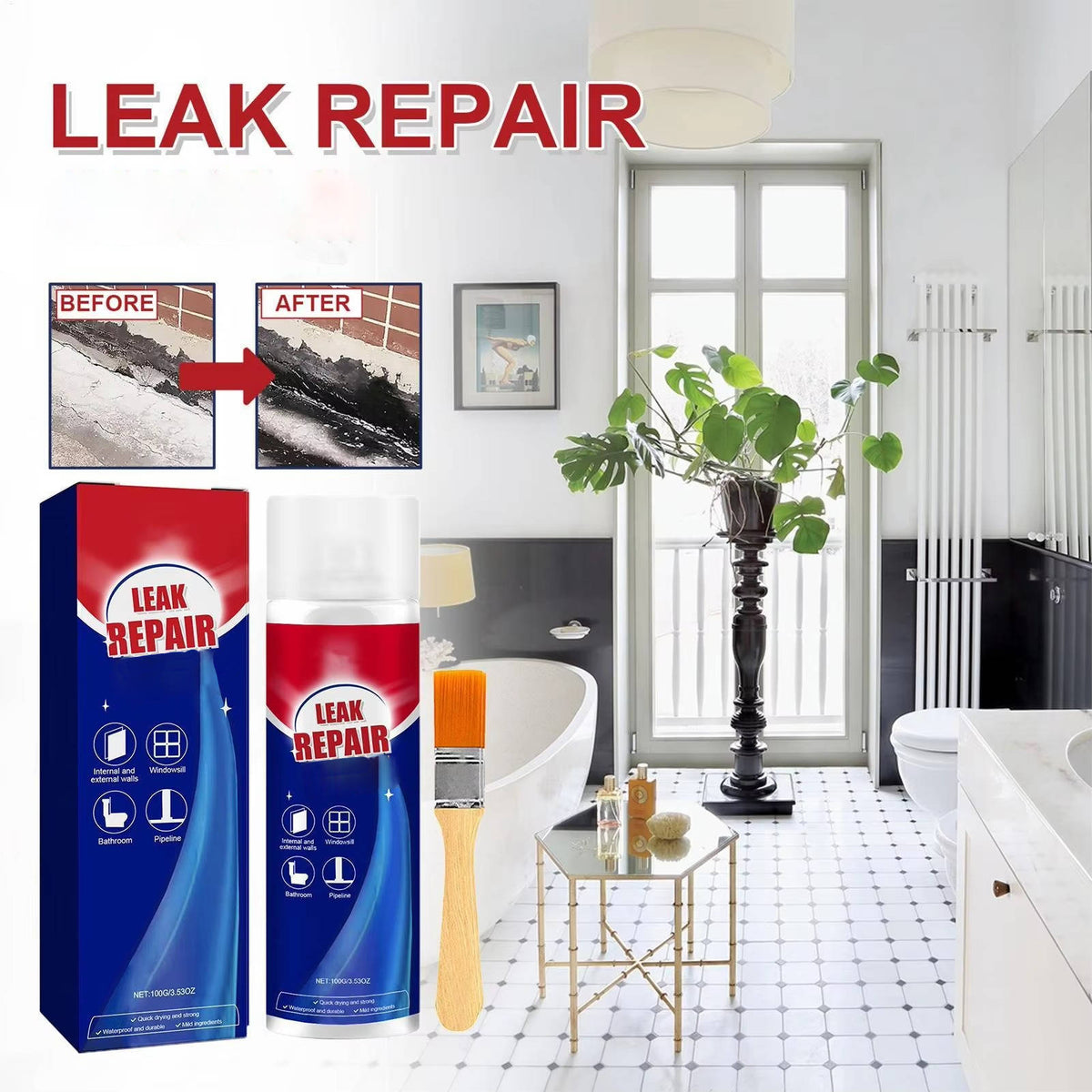 2-Delige Lekstop Waterdichte Sealant Spray – Direct Afdichten Noodlekkages Dak Goot Leiding Reparatie | Sulvida