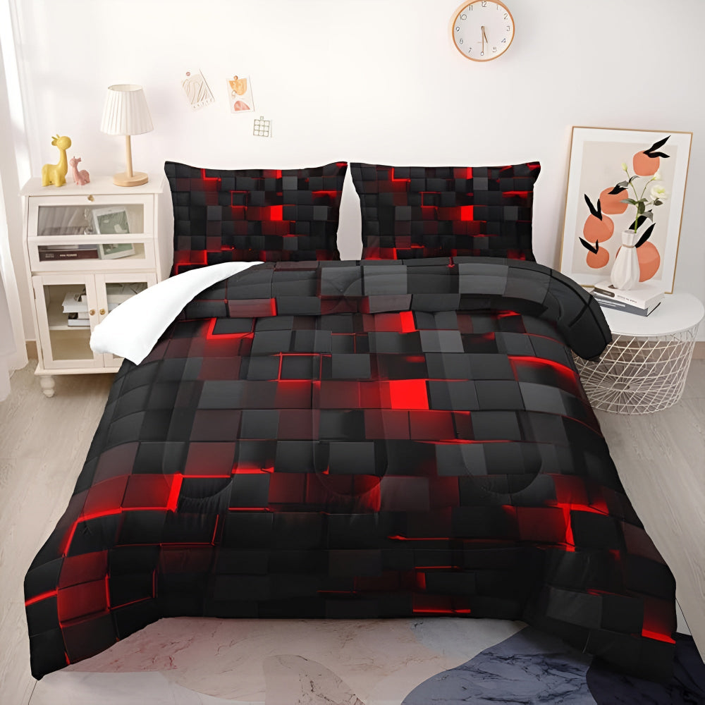 Dekbedovertrek Set Geometrisch Neonpatroon 3-Delig Microvezel Katoen 3D Grid Design All Season Tweepersoons | Sulvida