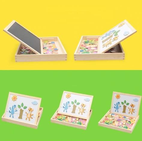 Houten Magnetisch Teken- en Puzzelbord voor Kinderen met Dubbelzijdig Whiteboard en Schoolbord Educatief Speelgoed | Sulvida