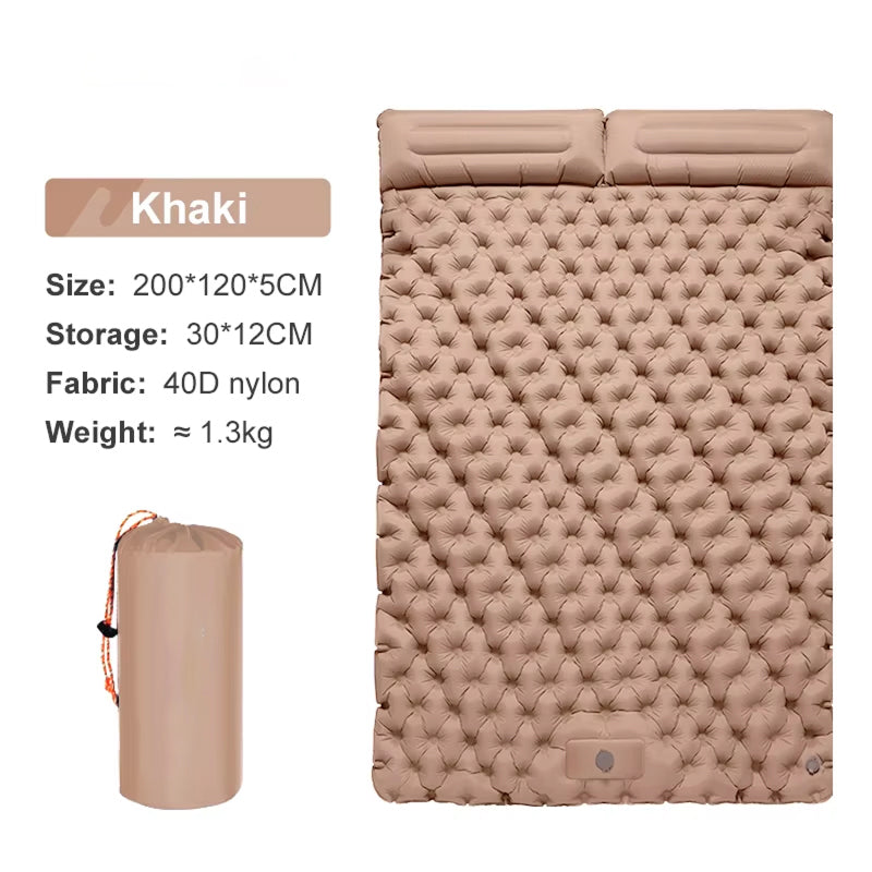 Matelas de camping gonflable pour 2 personnes avec pompe intégrée, imperméable en TPU et nylon, 200x130cm, camping en plein air | Sulvida