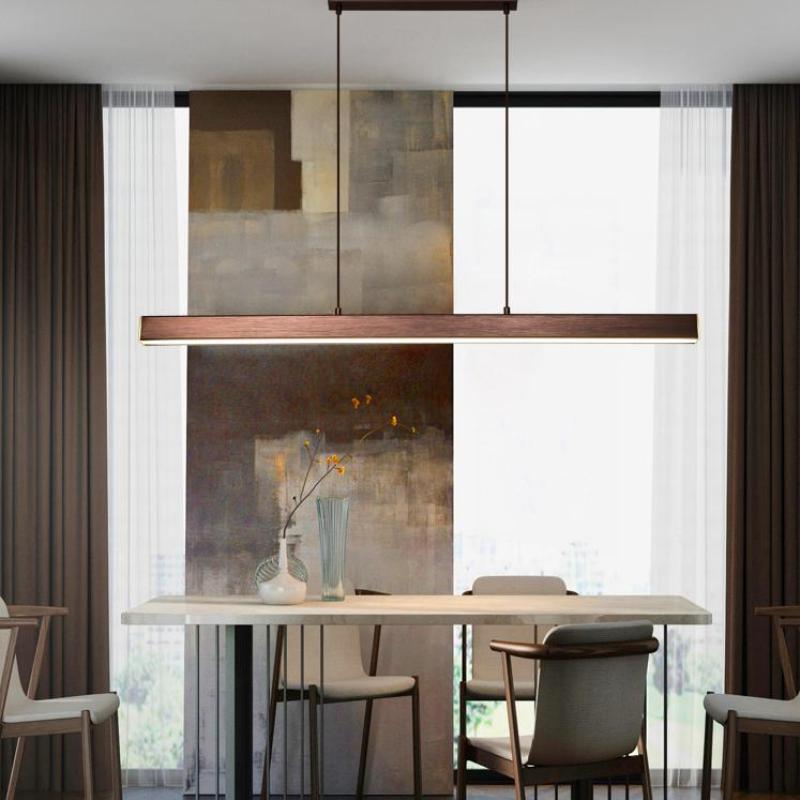Moderne LED Hanglamp Lineair Design Zwart Bruin Dimbaar Eettafel Woonkamer Metaal Acryl 80-150cm Eetkamer | Sulvida