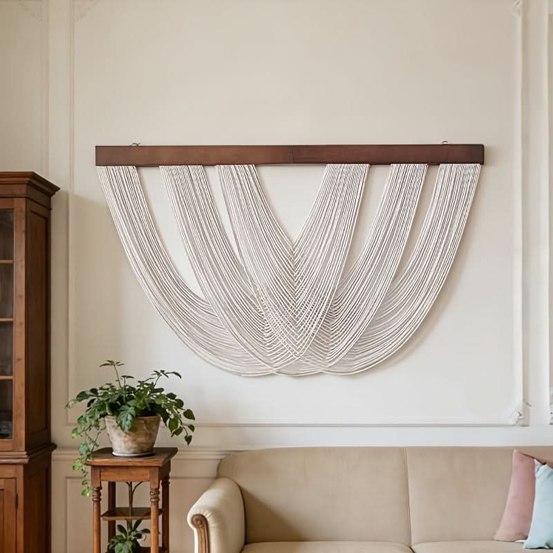 Geweven wandkleed macramé-stijl 100x60 cm boho interieur woonkamer slaapkamer natuurlijk textuur wanddecoratie | Sulvida