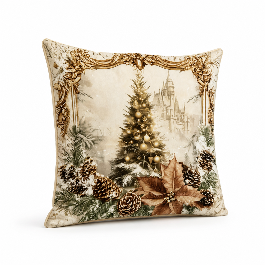 Fluweelstructuur Kussenhoes 45×45 Feestelijk Motief Goudtinten Katoen-Polyester Rits Decoratief Woonkamer | Sulvida