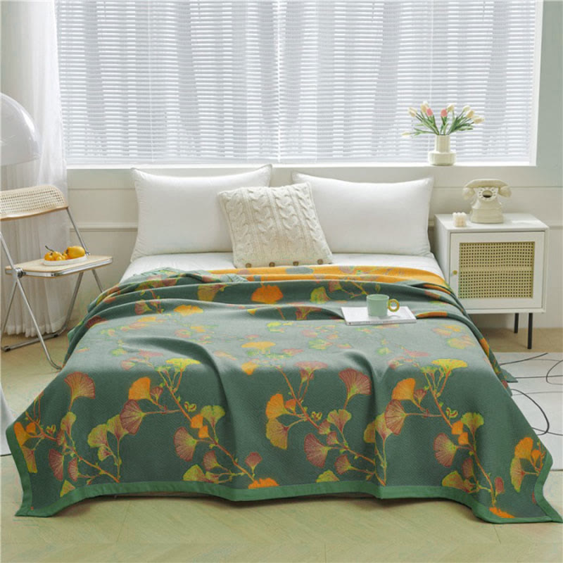 Omkeerbare Quilt met Ginkgobladmotief – Luxe Jacquard Beddengoed van Katoen en Sojavezel voor Queen Size en King Size Bedden | Sulvida