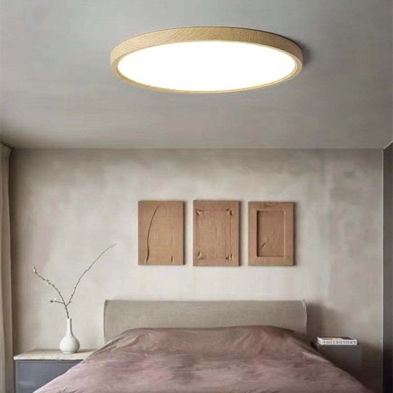 Ronde houten plafondlamp LED dimbaar modern design ultradun woonkamer slaapkamer eetkamer scandinavisch | Sulvida