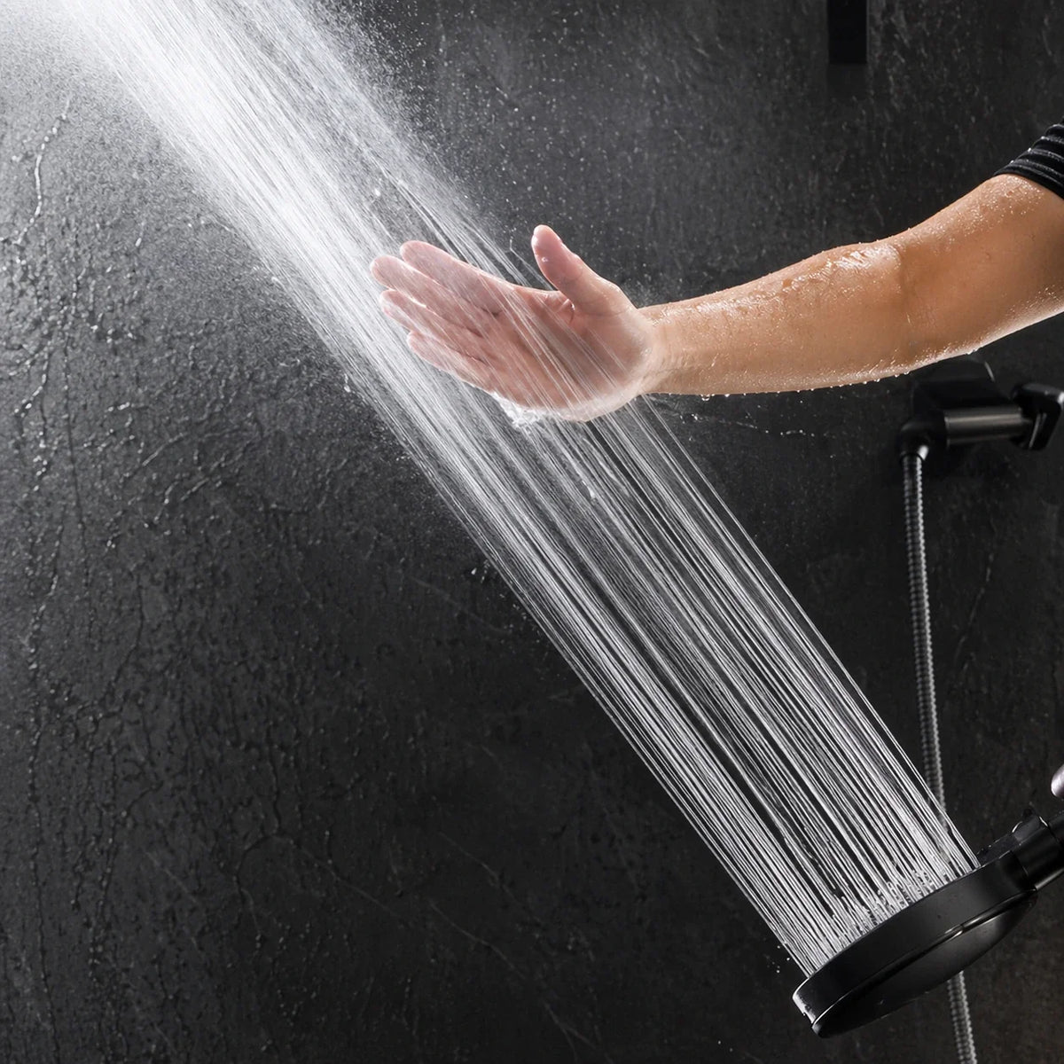 Handdouche met Zeven Standen Zwart Zilver Drukverhogend Verstelbaar Waterbesparend Douchekop Badkamer | Sulvida