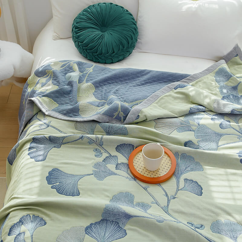 Omkeerbaar Dekbed met Ginkgo Bladmotief – Zomerdeken Katoen Gaas voor Tweepersoonsbed Queen King Bed Airconditioning Deken | Sulvida