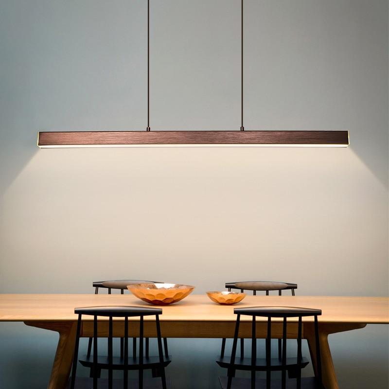 Moderne LED Hanglamp Lineair Design Zwart Bruin Dimbaar Eettafel Woonkamer Metaal Acryl 80-150cm Eetkamer | Sulvida