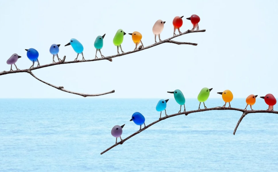 Vogels op Drijfhout Wanddecoratie Zeeglas Kunst Handgemaakt Woonaccessoire Kustdecor Rustieke Interieurdesign | Sulvida