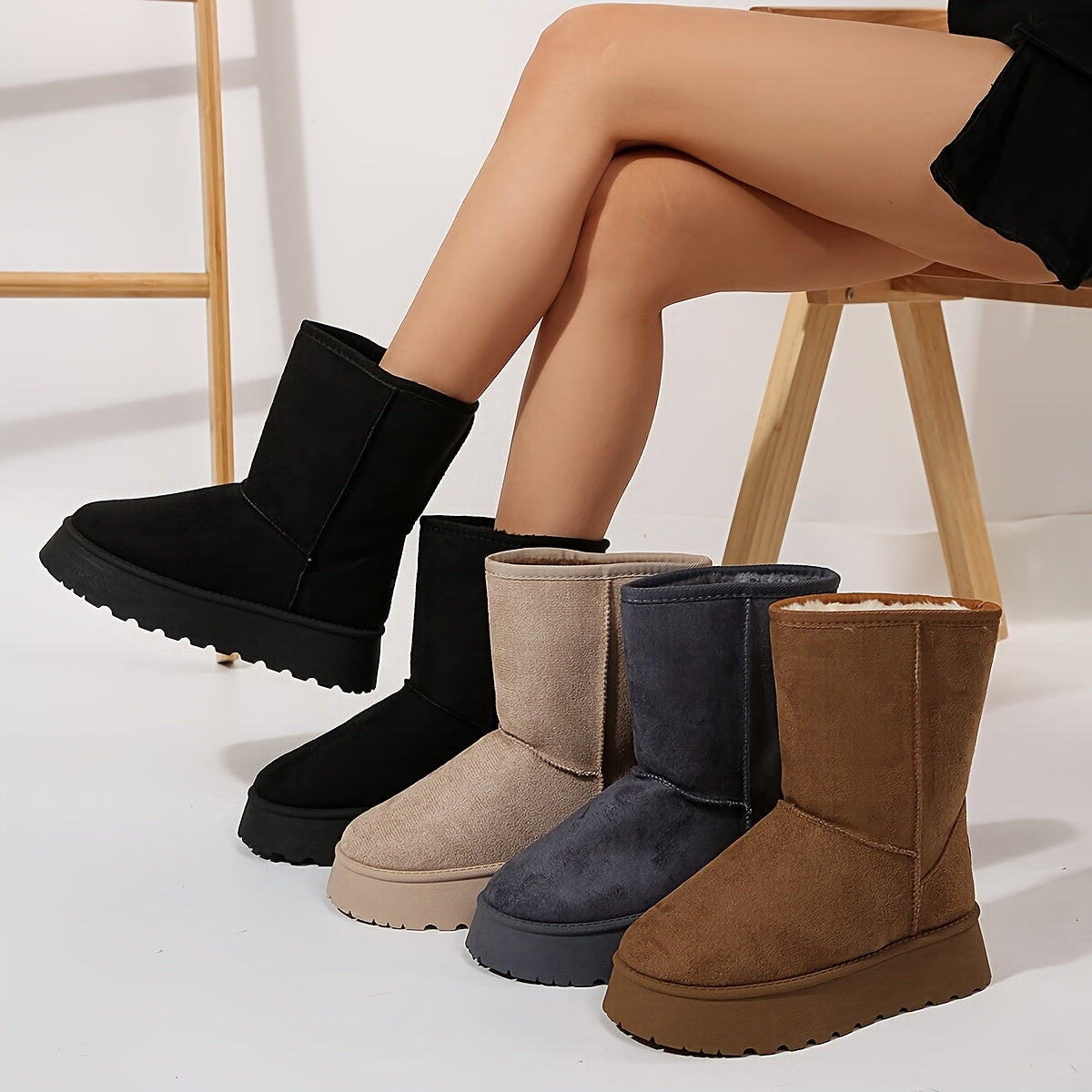 Bottes d’hiver hautes pour femme, doublure en laine de mouton, à enfiler, semelle en PVC, chaudes, confortables et imperméables, couleur camel | Sulvida