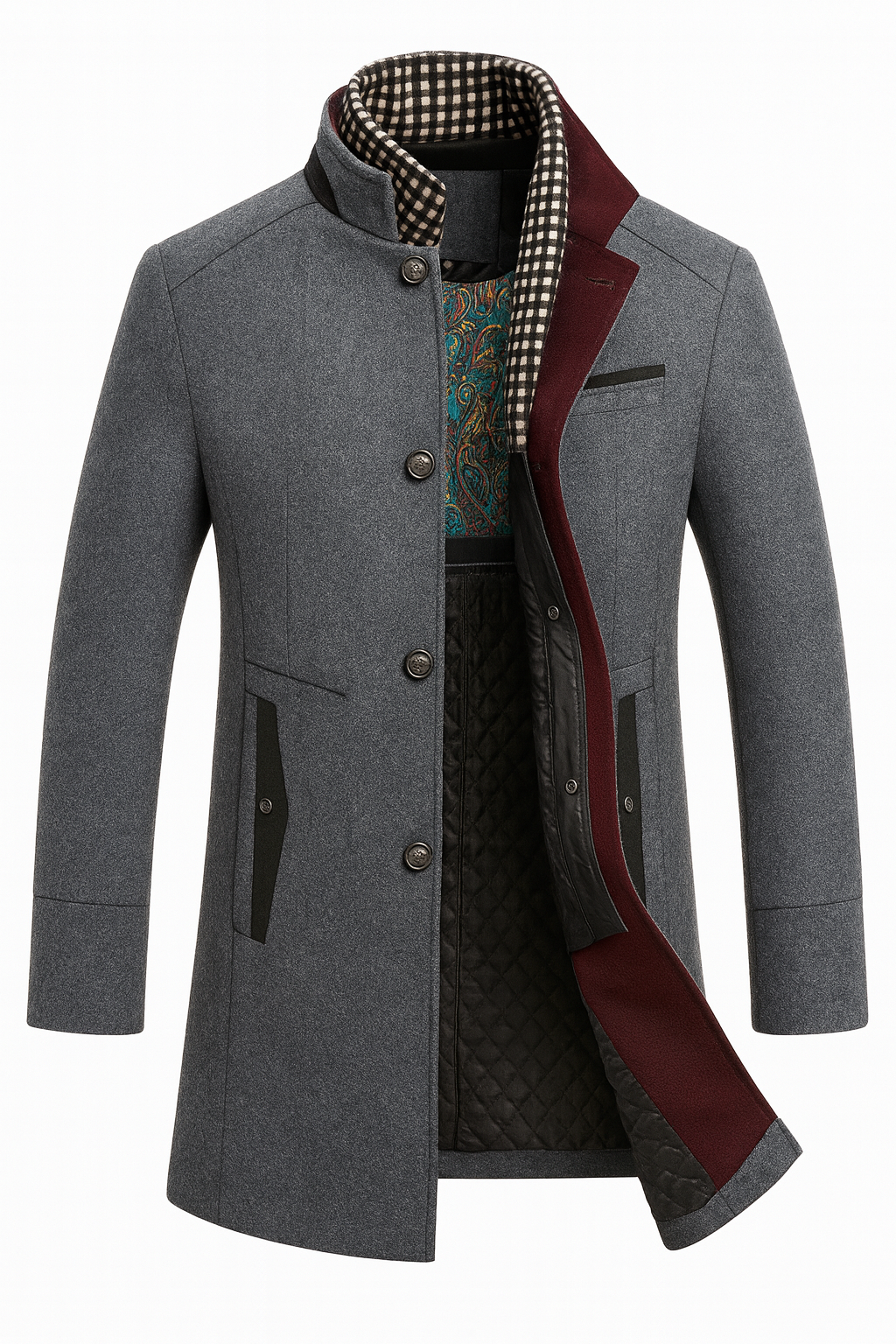 Manteau d’hiver matelassé pour homme avec extérieur en laine et col montant, pour le travail et les journées froides | Sulvida