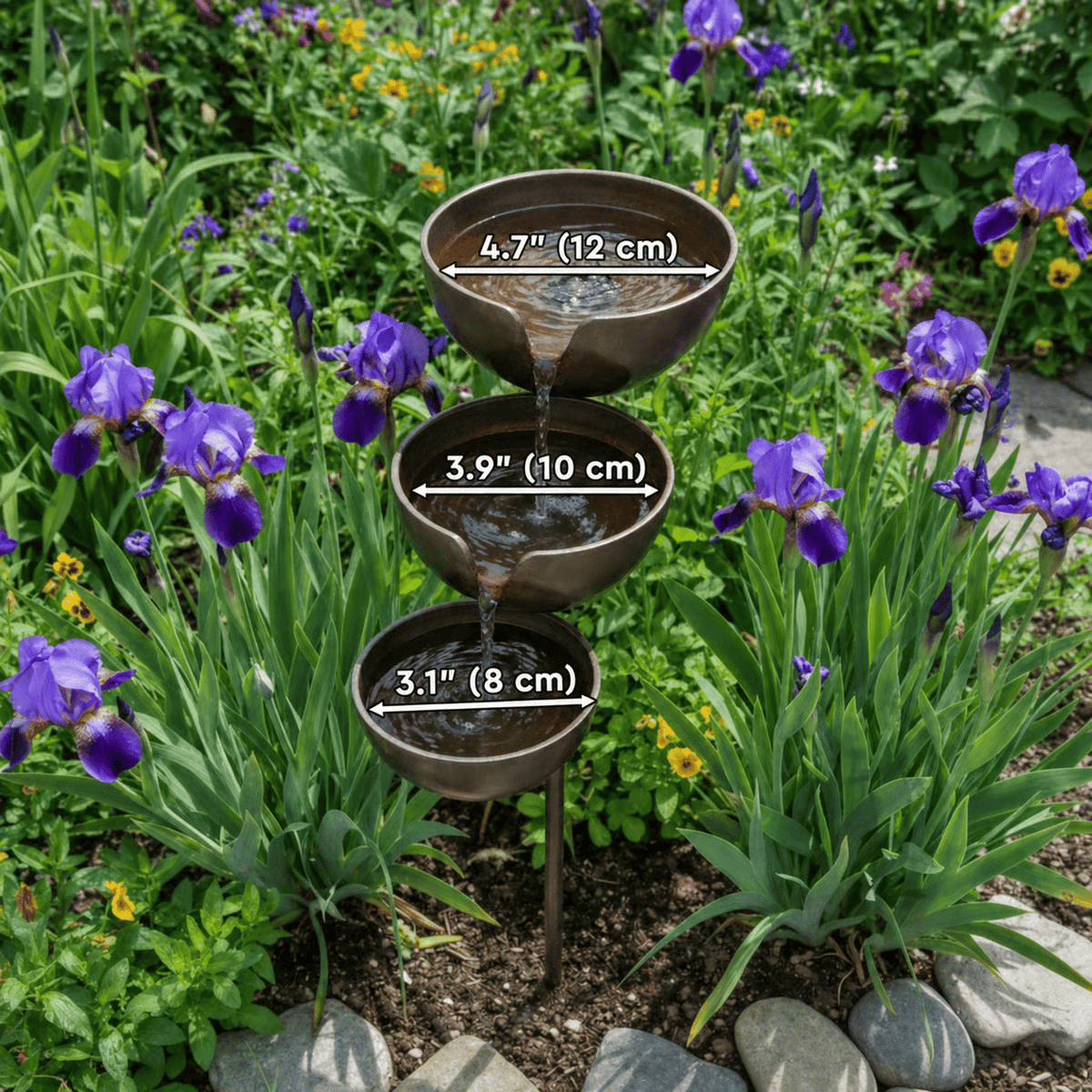 Metalen Vogelbad met Natuurlijke Regenwateropvang Rustiek Trapsgewijs Ontwerp Decoratief Tuinornament | Sulvida
